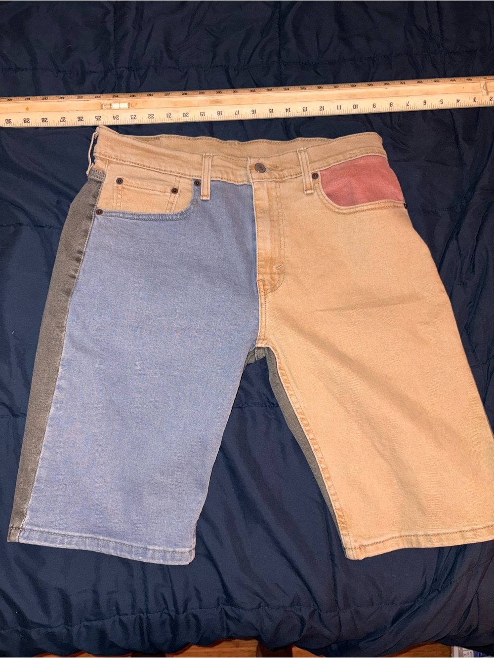Levi’s 502 Colorblock Patchwork Denim Shorts Men’s W33 Multicolor